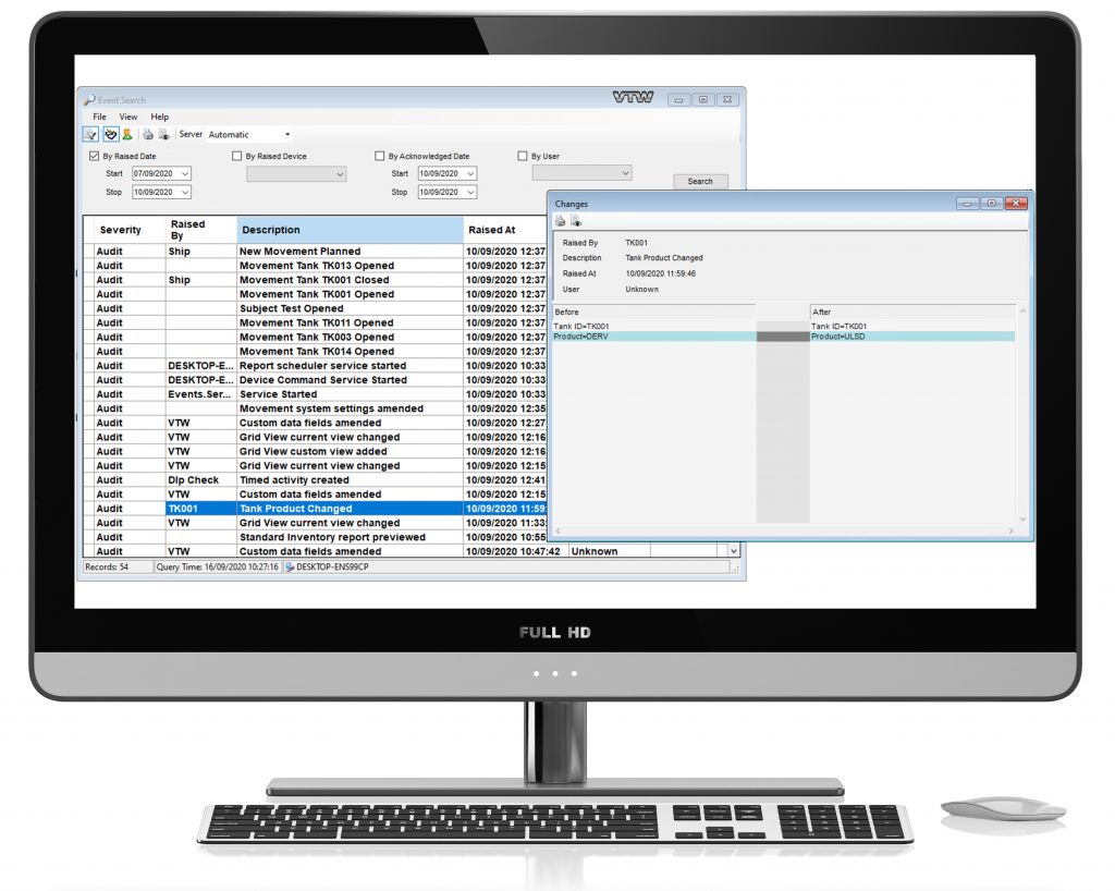 MHT VTW Tank Gauging Software Screenshot featuring audit trails